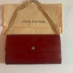 Louis Vuitton Red Wallet with Gold Chain